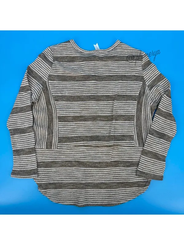 L Love Y2K Vintage Striped Women's Long Sleeve Henley Top Size M NWOT - Image 2