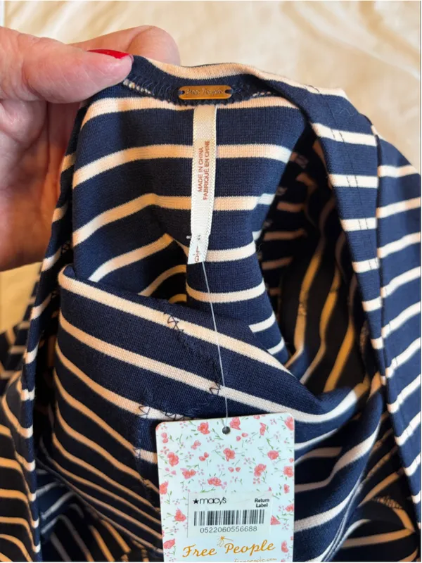 NWT Free People Nautical and Knotty Skater Dress Size Large Striped Lace S11 - Image 4