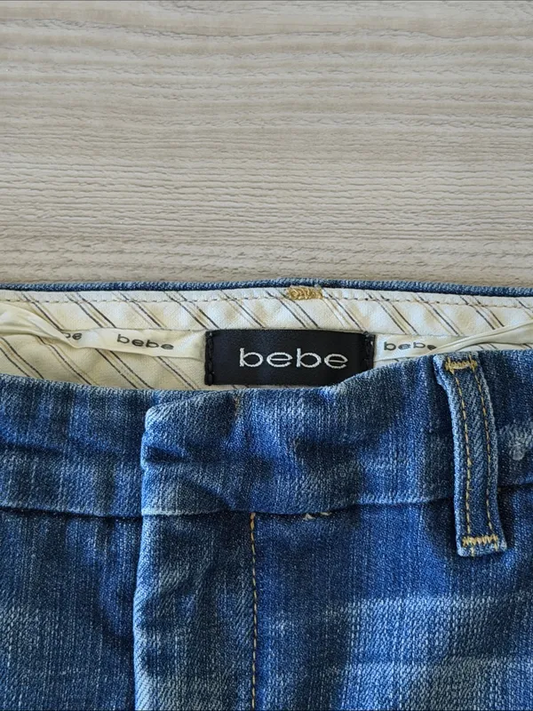 Vintage Y2K Bebe Denim Mini Skirt Low Rise Distressed Made In USA - Image 5