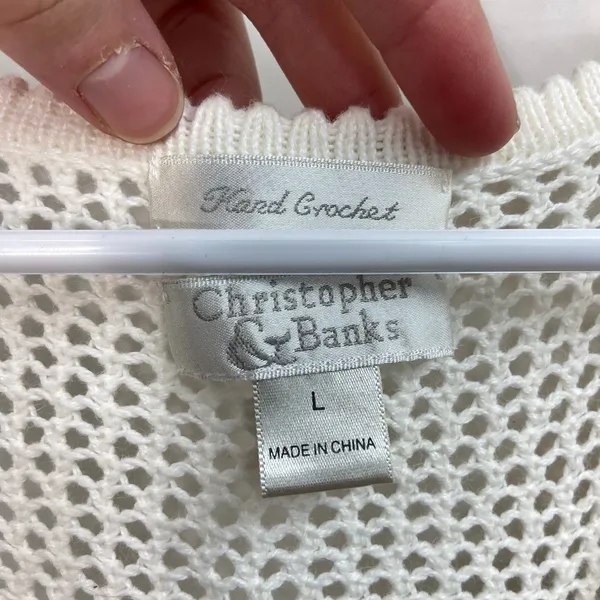 Vintage Christopher & Banks cream crocheted button butterfly floral sweater vest - Image 3