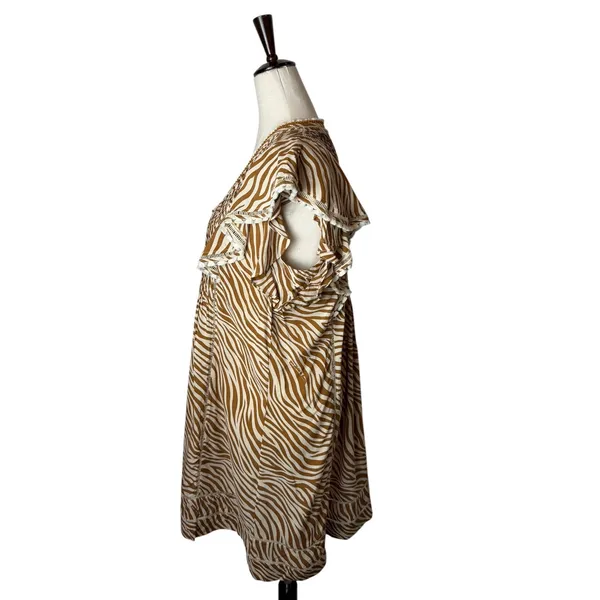 Poupette St Barth Camelia Mini Dress Women‎ Ivory Tan Zebra Ruffle V Neck Boho - Image 6
