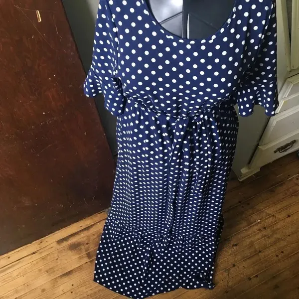 Orange Creek L modest navy polka dot ruffle hem maxi dress - Image 3