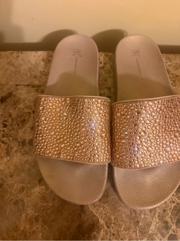 INC International Concepts Rose Gold Crystal Slide Sandals - Image 3