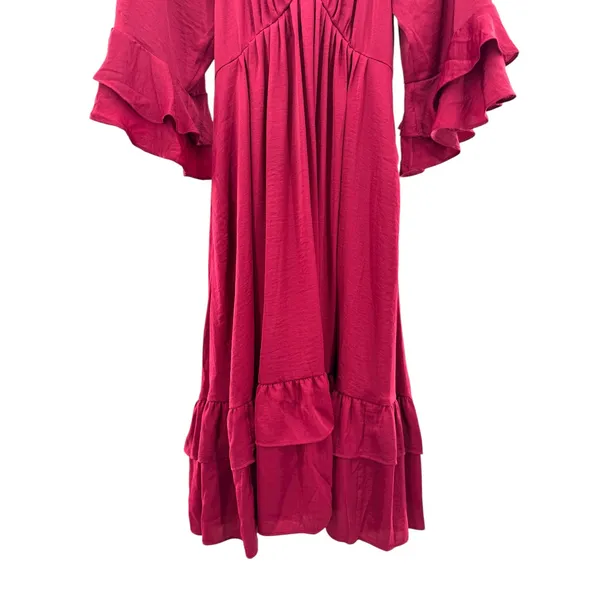 Kobi Halperin Bryant Ruffle Trim Midi Dress Red Boho‎ Satin Tiered Size Small - Image 5