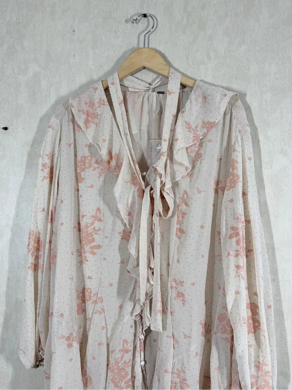 Free People Women’s Dreamland Printed Tunic Top Semi-Sheer in Floral Print L - Image 6