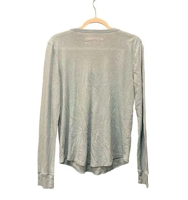 PINK - Victoria's Secret Women's Blue Graphic Henley Long Sleeved T-Shirt Size L - Image 4