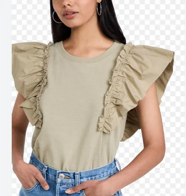 Aviator Nation Nation Ltd Para Boxy Tee Moss Ruffle Small Coquette Romantic Feminine Demure - Image 2