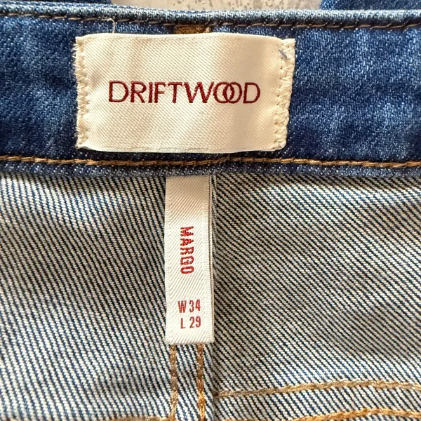 Driftwood Margo Floral Embroidered Wide Leg Seam Jeans Medium Wash Denim 34/29 - Image 5