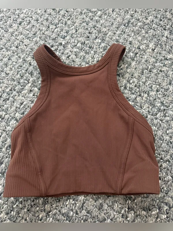 lululemon athletica Ribbed High-Neck Crop Sports Bra in Brown - Image 2