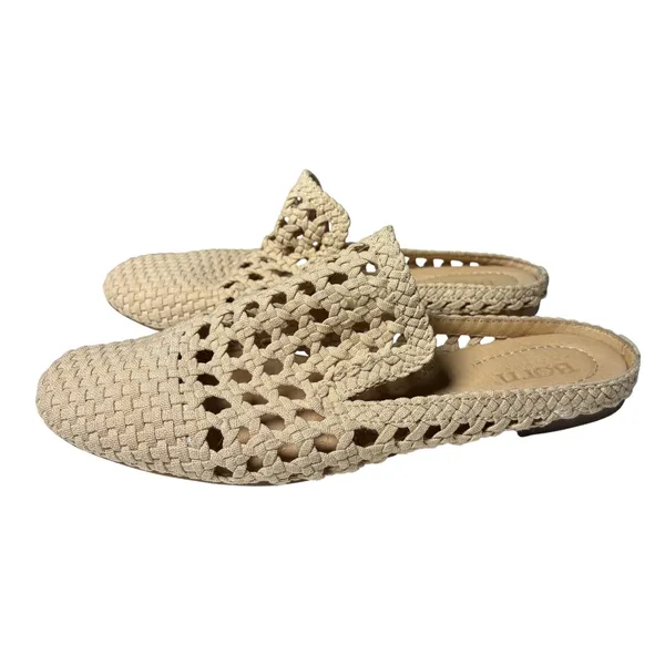 Born Woven Textile Mules Tan Round Toe Slip On Flats Boho Women's Size 6 - Image 2