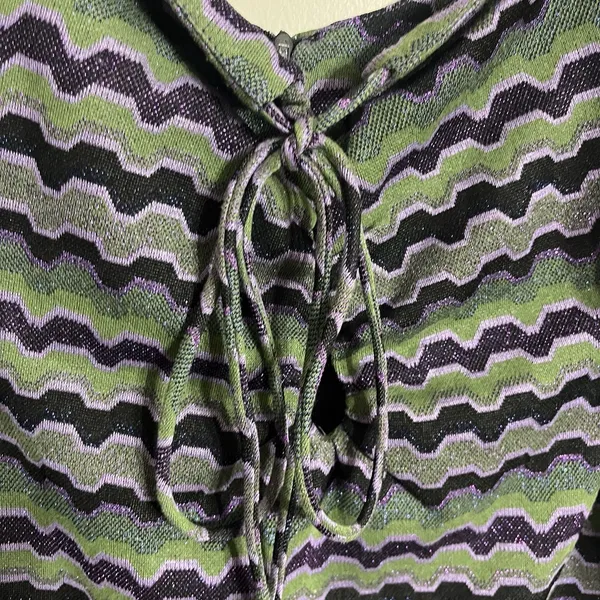 Zara Women's Purple Green Black Chevron Y2K‎ 90s Retro Lace Up Mini Dress Medium - Image 4