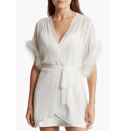 In‎ Bloom by Jonquil Faux Fur Trim Chiffon Robe Wrap, White, Medium/Large NWT - Image 3