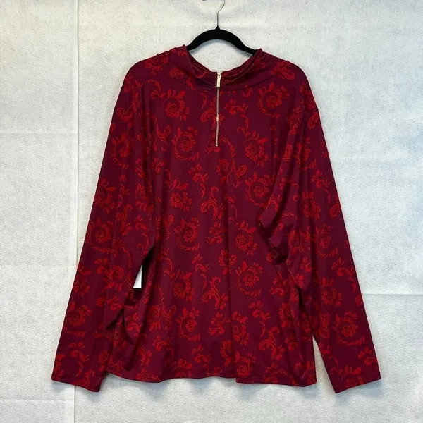 NWT‎ LIZ CLAIBORNE Women’s Career Blouse 3X Magenta Scroll Long Sleeve Stretch - Image 7