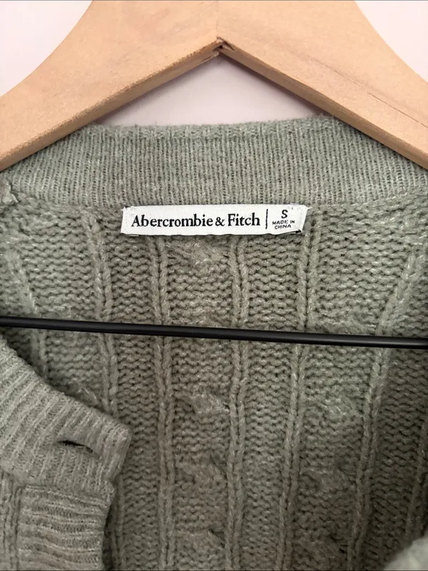 Abercrombie & Fitch Button Up Cable Knit Cardigan Dark Sage Small - Image 3