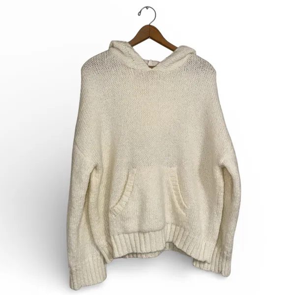 PILCRO Anthropologie‎ Cream Chunky Knit Oversized Hoodie Sweater Women Large - Image 7