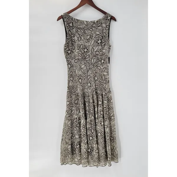 Connected Apparel Womens Dress 12 Brown Floral Sleeveless Drop Waist Midi Flowy‎ - Image 6