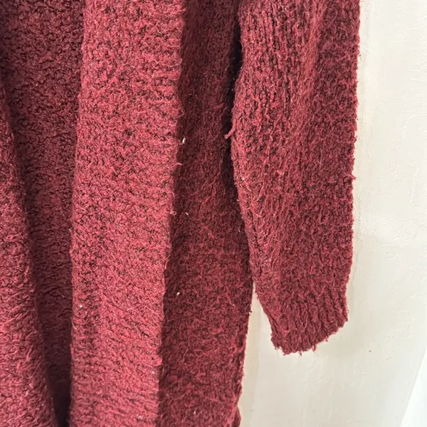 Anthropologie Red Long Line Open Front Sherpa Teddy Cardigan No Pockets M - Image 5