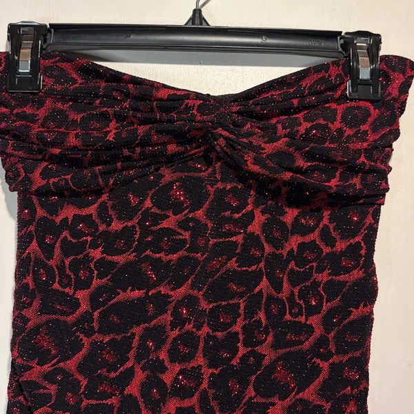 Forever 21 Vintage Red Black Leopard Print Strapless Bodycon Back Cutout Dress M - Image 4