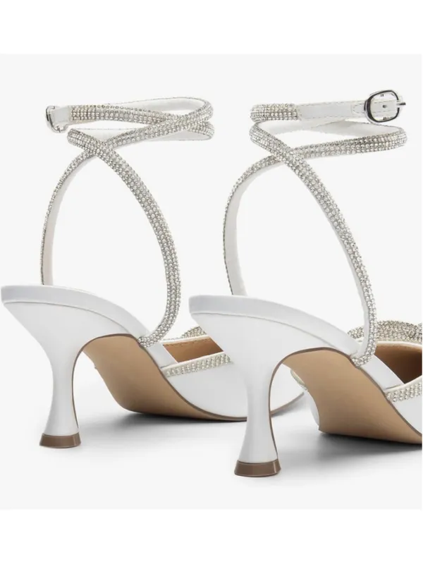 Dream Paris NEW White Wedding Kitten Rhinestone Bow Ankle Strap Closed 2.76”Heels - Image 9