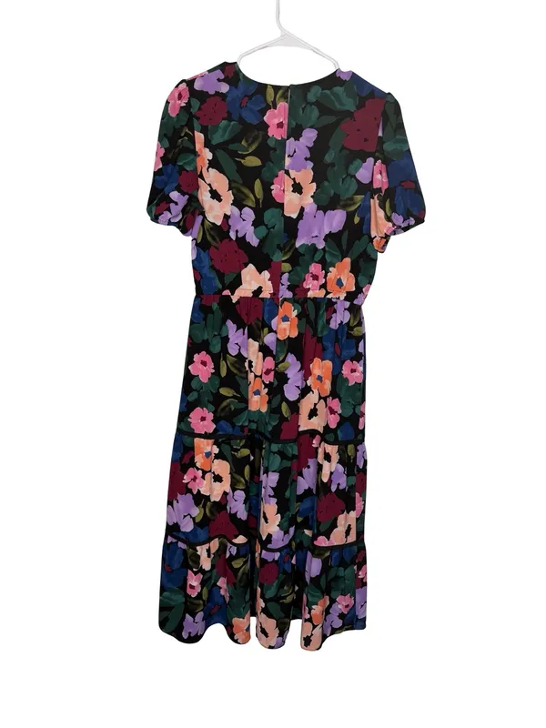 🌺✨Clover & Sloane Floral Puff Sleeve Midi‎ Dress Black Multicolor Size 10✨🌺 - Image 5