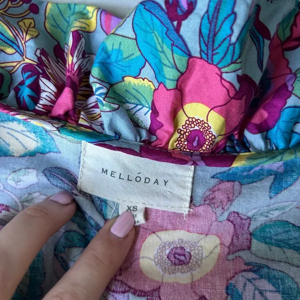Melloday Floral Colorful Ruffle Flowy Mini Dress Church Spring Bright Size XS - Image 4