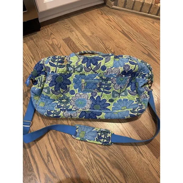 VERA‎ BRADLEY Iconic GRAND Weekender Travel Bag Daisy Doodle Green Blue Y2K - Image 7