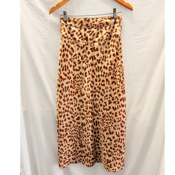Free People Leopard‎ Print Midi Skirt US 4 Fall Slip Lightweight - Image 5