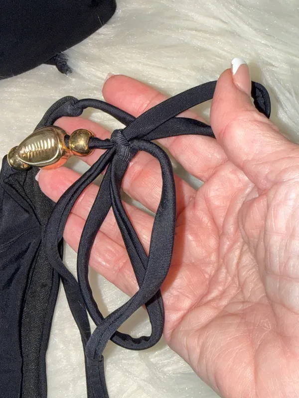 SHEIN Black Bikini w/ Gold Shell Accents Size Small MINIMALIST CLASSIC - Image 6