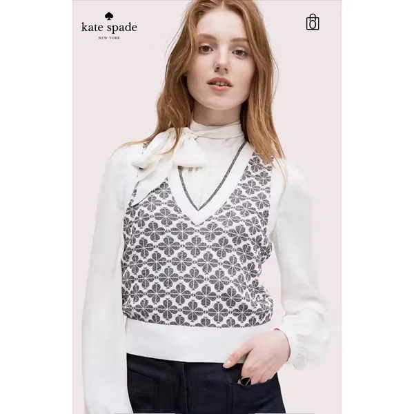 Kate Spade High Neck Silk Blouse Ivory Size XXS Bow - Image 3