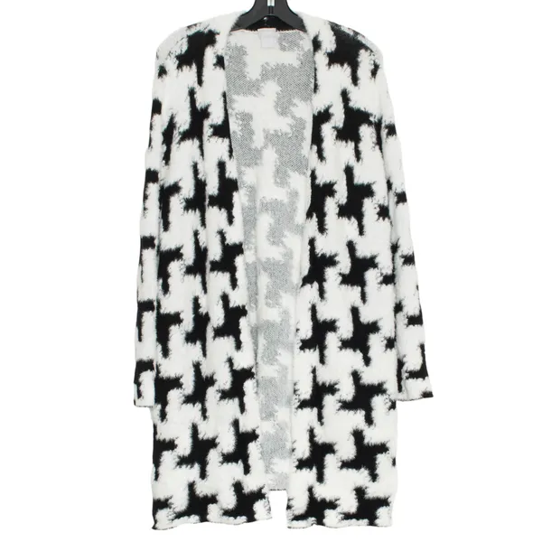 Chicos Cardigan Long Houndstooth Fuzzy Open Cottage Cozy Statement 1 Medium 8 - Image 7