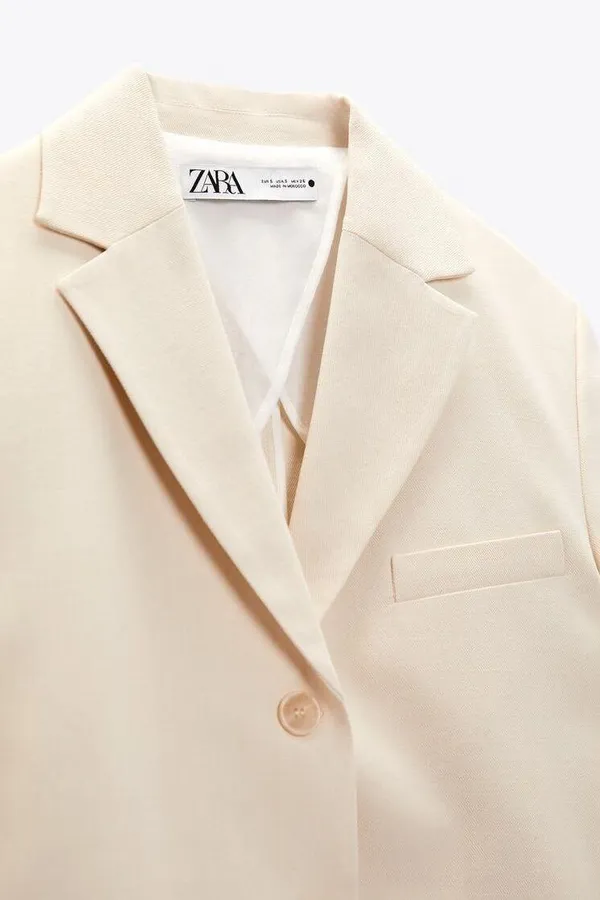 ZARA blazer cotton casual boyfriend relaxed mom classic beige - Image 6
