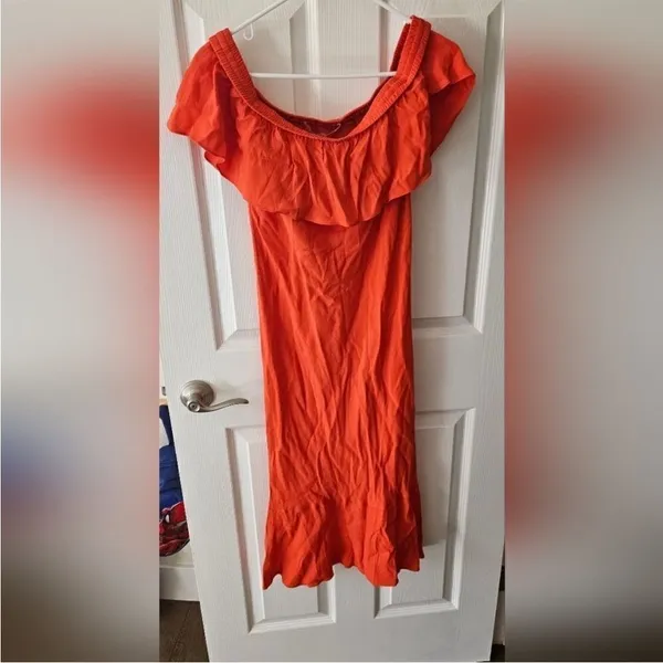 Veronica Beard Oleta Off‎ Shoulder Orange Midi Dress Size 4 Flamenco - Image 4