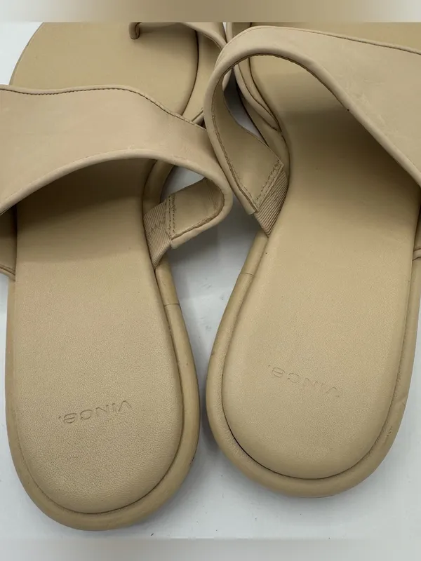 Vince Lukas Flat Slide Sandal Women 8 Beige Leather Minimalist Slip On Neutral‎ - Image 2