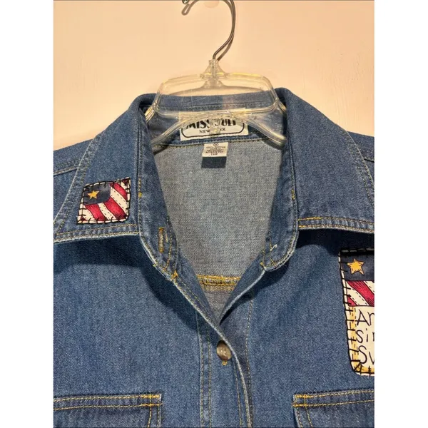 Miss Juli Vintage Button Down USA Angels Teacher Denim Chambray Shirt Size M - Image 7