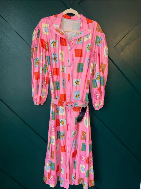 Women's Linen Blend Pink Printed Maxi Dress with Belt Resort Wear Aesthetic - Image 2