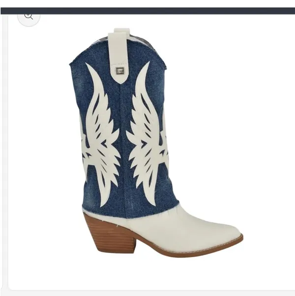 Guess White and Blue Denim Western Cowboy Boots - Image 4