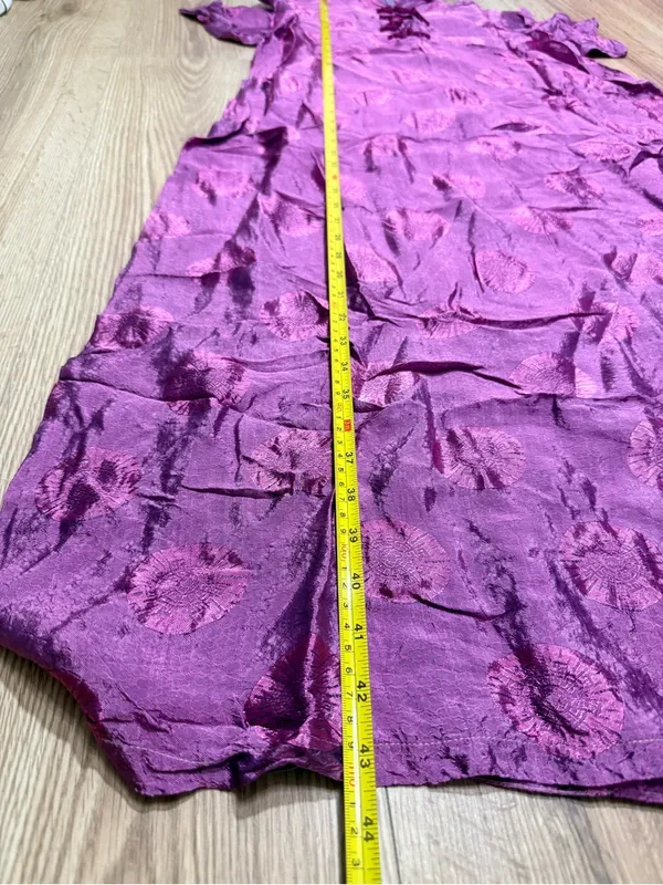 Vintage Cheongsam Qipao Maxi Dress Purple Floral Medallion Frog Button M - Image 5