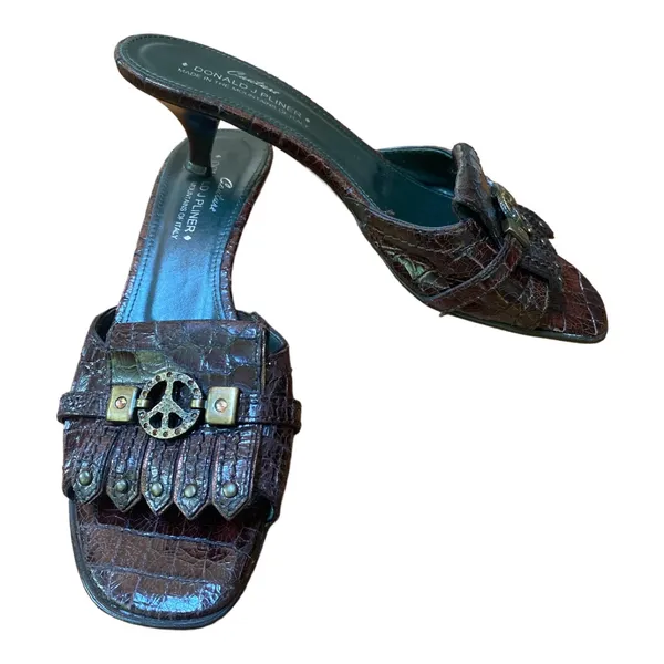 Donald J.Pliner Couture Brown Gator Embossed Kitten Heel Sandals 7.5 Y2K Studded - Image 7