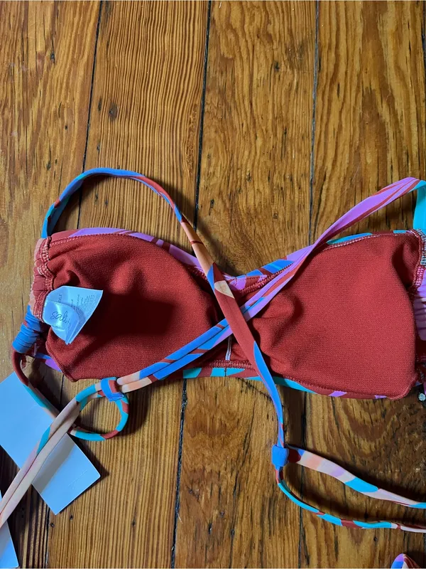 Salt + Cove Multicolor Tropical Leaf Bikini in Pink, Teal & Orange - Image 9