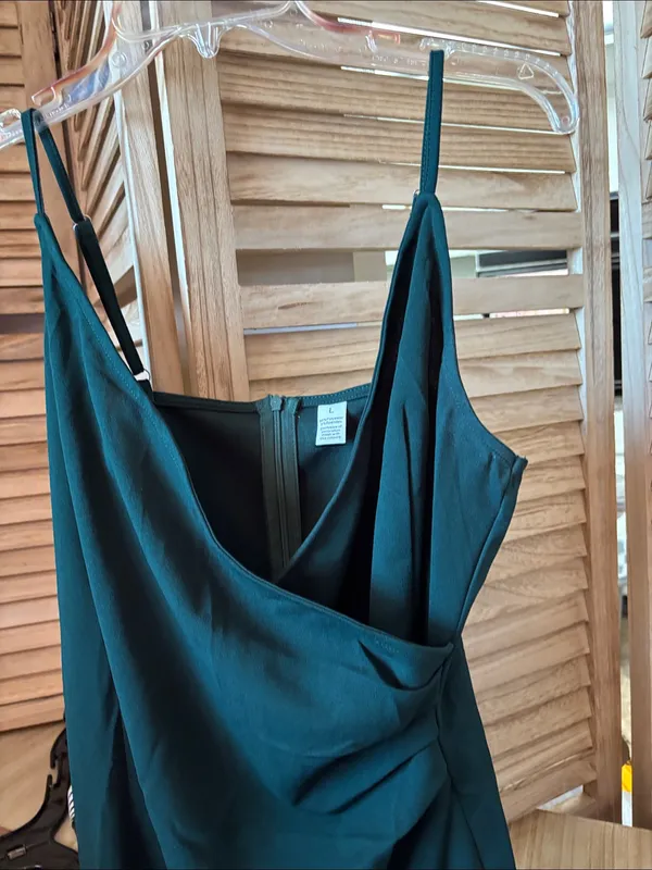 Elegant Dark Green Draped Slip Dress - NWOT Large - Image 2