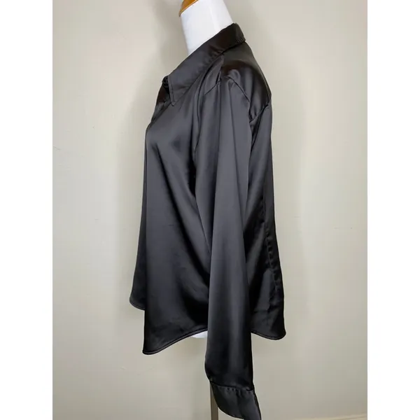 Worthington Black Satin Button Up Blouse Sz Large Whimsygoth Goth - Image 3