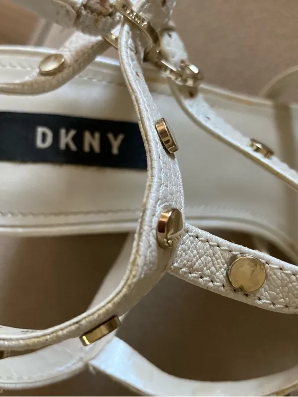 DKNY Ivory Strappy Studded Block Heel Sandals - Image 9
