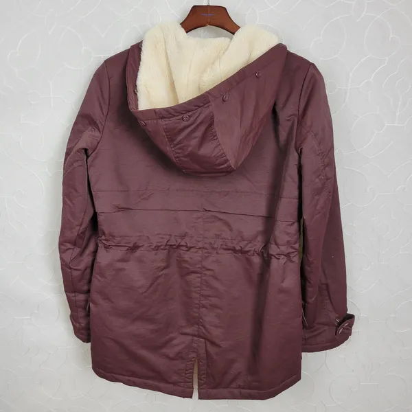 Asos Womens Coat Size 2 Purple Fleece Lined Hooded Drawstring Waist Anorak Coat - Image 2