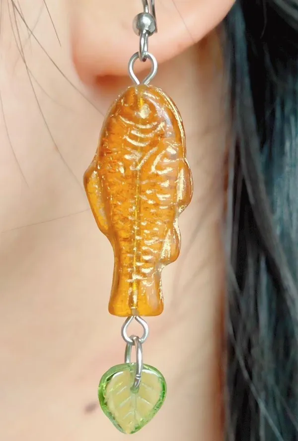 quality Czech glass beads fish/ leaf boho unique dangle earrings🐟 - Image 6