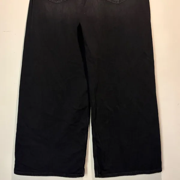 American Eagle Super High Rise Ultra Wide Leg Black Whiskering Fading Size 12R - Image 10