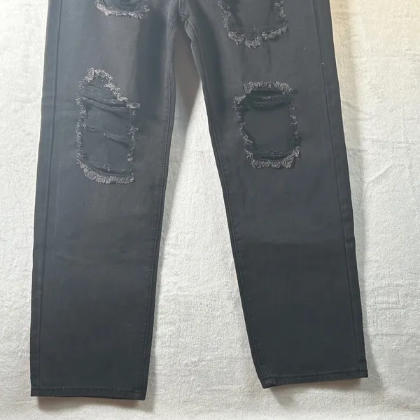Black Distressed‎ Ripped Jeans Women's Size S Wide Leg Baggy Denim Pants - Image 4