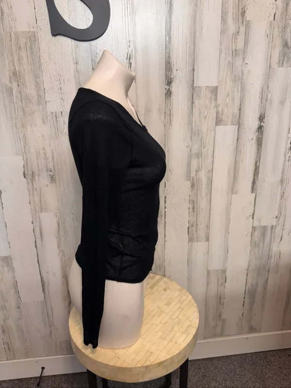 ZARA Asymmetric Cutout Ruched Long Sleeve Top Womens S Black Shimmer Sheer - Image 4