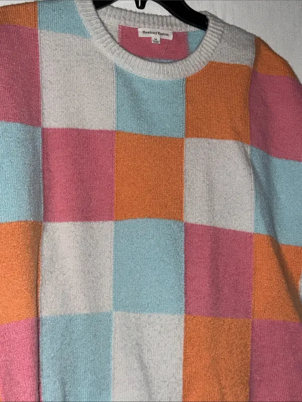 Nubury Custom Pastel Check Crewneck Sweater - Pink, Orange, Blue, Cream - Image 2