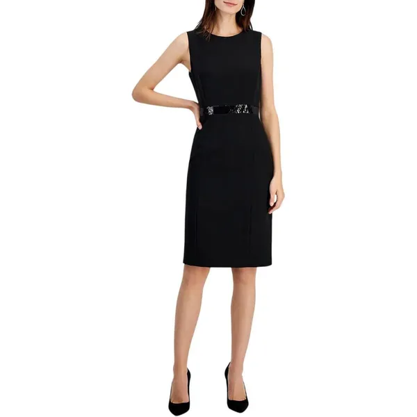 Kasper Womens Sheath Dress W/ Sequin Waistband Trim 10916477 Black 4 - Image 6