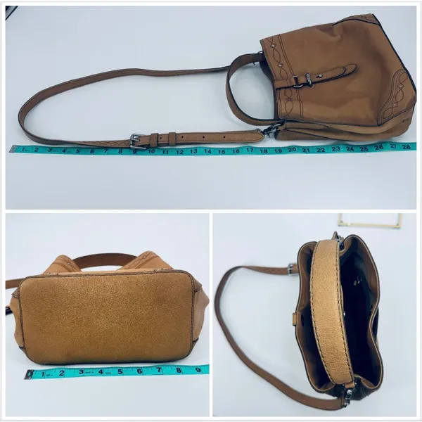 Frye Pipa Woodstock Bucket Bag Tan Leather Shoulder Crossbody Satchel - Image 5